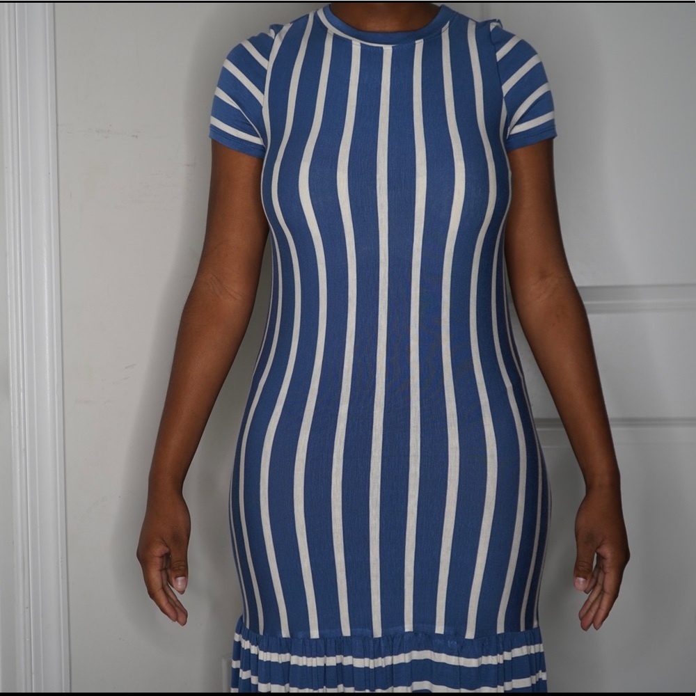 Blue & white striped dress with ruffle bottom. Purchased from Nordstrom Rack.